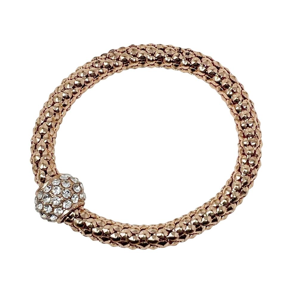 Modern Women's Rose Gold Rhinestone Roly Stretch Bracelet Quiet Luxury EUC
